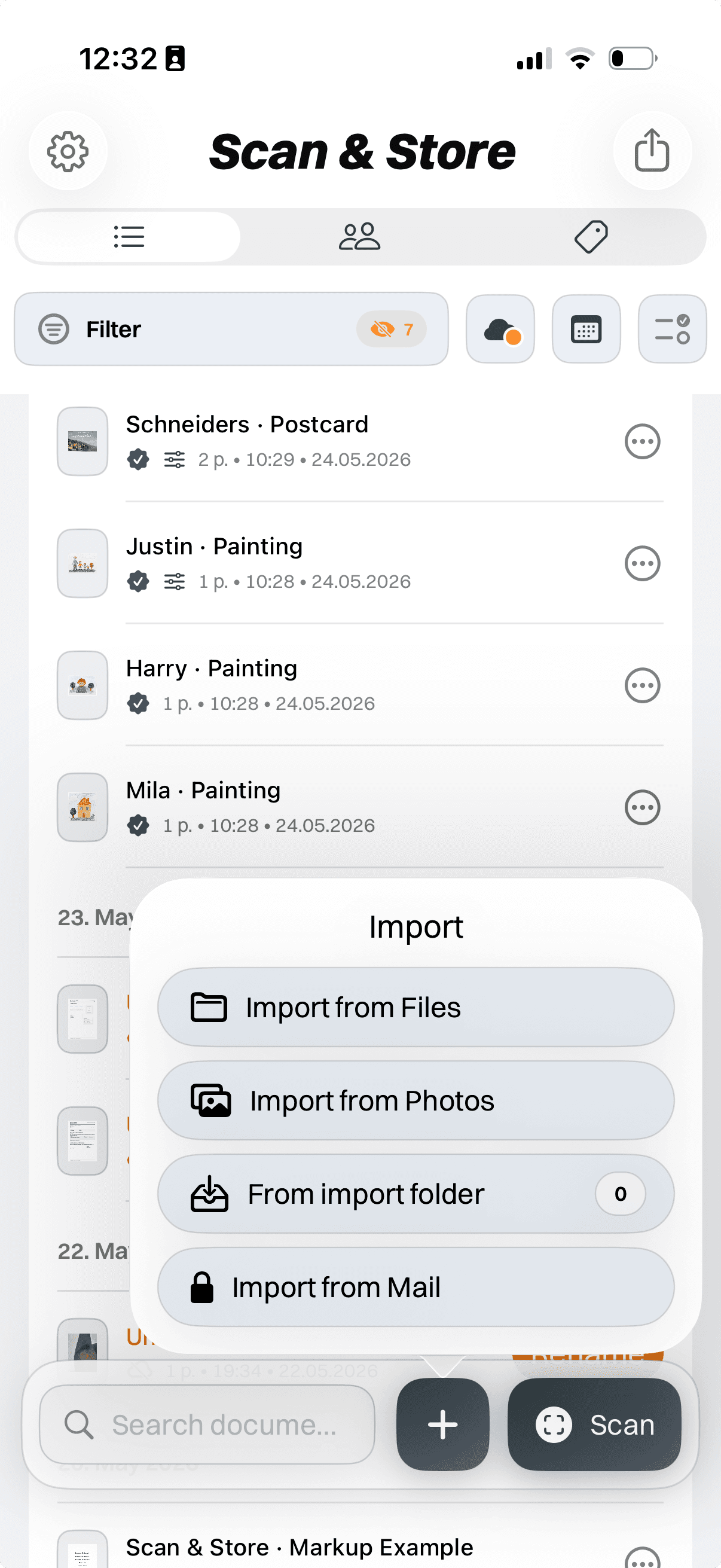 Scan & Store: Import files