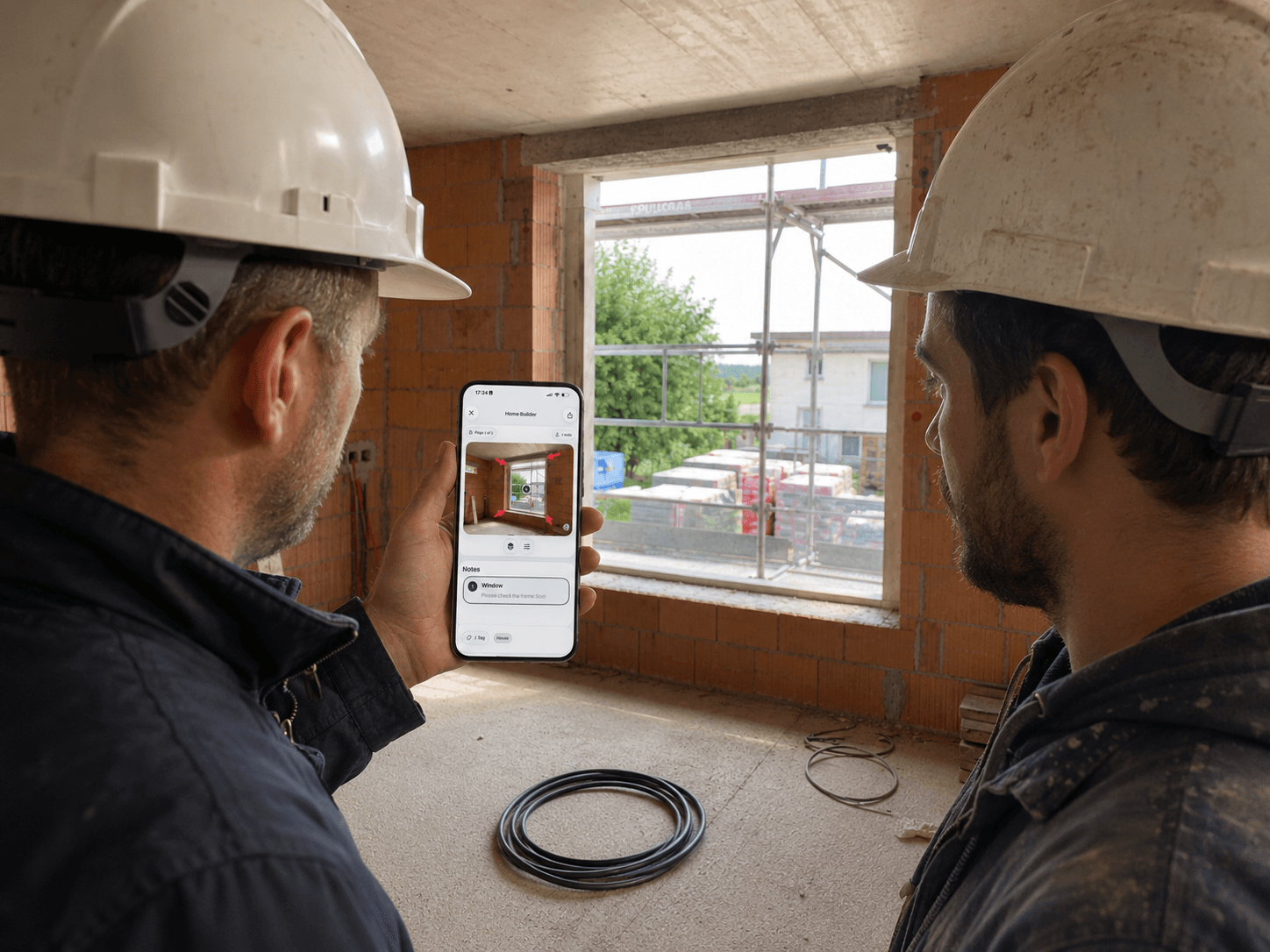 Construction site scene showing property paperwork and documentation for Scan & Store