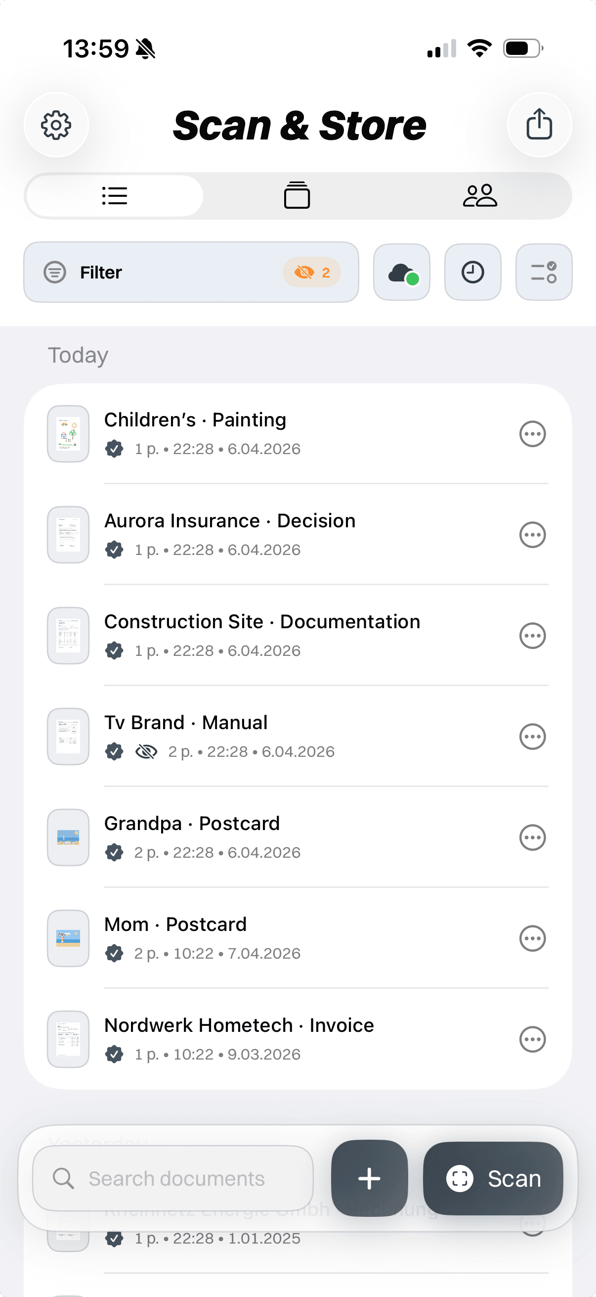 Scan & Store archive overview